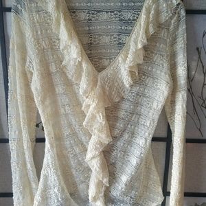 Karen Kane Vintage lace and ruffled cream knit, sz xl 045